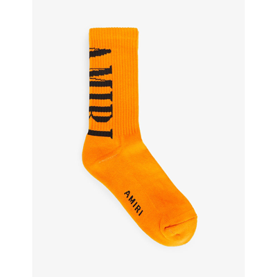 Amiri Vertical Core Logo-print Cotton Socks In Orange-cotton / Nylon