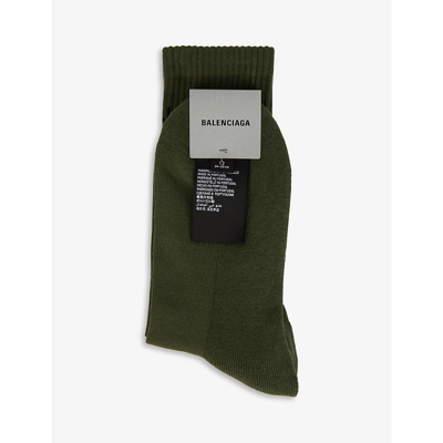 Balenciaga Logo-intarsia Stretch Cotton-blend Socks In Kaki/black