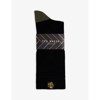 Ted Baker Classic Floral-embroidered Cotton-blend Socks In Black
