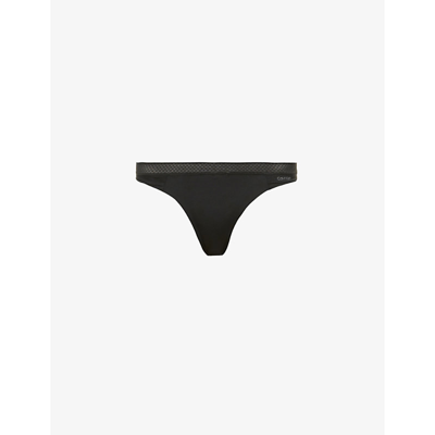 Calvin Klein Seductive Comfort Mid-rise Stretch-recycled Nylon Thong In Black