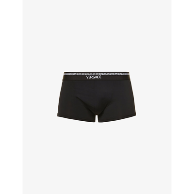 Versace Logo-embellished Mid-rise Microfibre Boxer Trunks In Blu