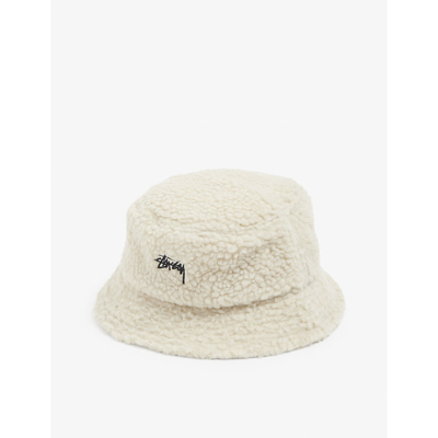 Stussy Logo-embroidered Fleece Bucket Hat In Oatmeal
