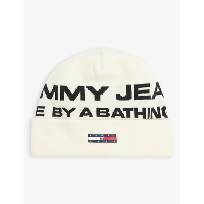 Aape X Tommy Jeans Logo-embroidered Cotton Beanie Hat In Ivory