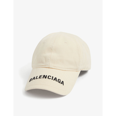 Balenciaga Logo-embroidered Distressed Cotton-twill Baseball Cap In Chalky White Black