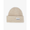 GANNI LOGO-PATCH RECYCLED WOOL-BLEND BEANIE HAT,48211636