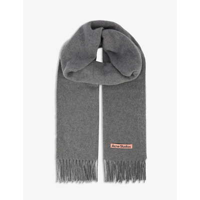 Acne Studios Canada New Logo-embroidered Cashmere Scarf In Grey