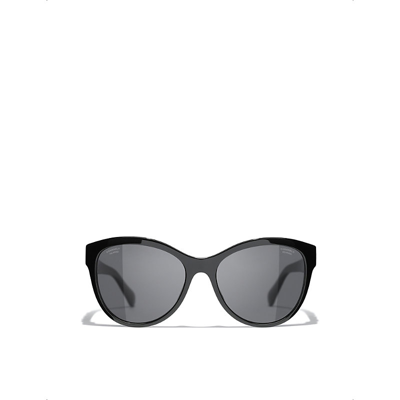Pre-owned Womens Black Ch5458 Pantos Round-frame Acetate Sunglasses