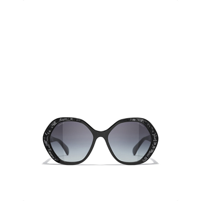 Pre-owned Chanel Womens Black Ch5451 Round-frame Sequin-embellished Acetate Sunglasses