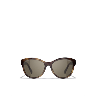 Pre-owned Chanel Womens Brown Ch5458 Pantos Tortoiseshell-print Round-frame Acetate Sunglasses