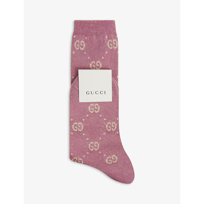 Gucci Kids' Interlocking Gg Cotton-blend Socks 6-12 Years In Pink