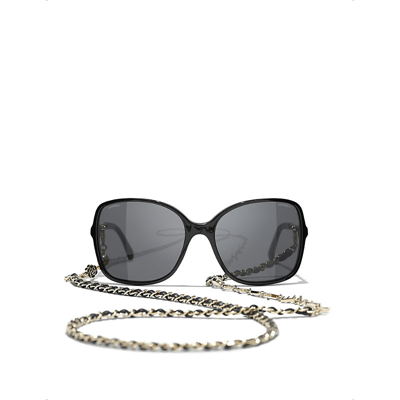 Pre-owned Chanel Womens Black Ch5210q Oversized Chainmail Acetate Square Sunglasses