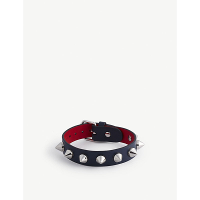 Christian Louboutin Mens Navy/silver M Loubilink Studded Calf-leather Bracelet In Navy/silver