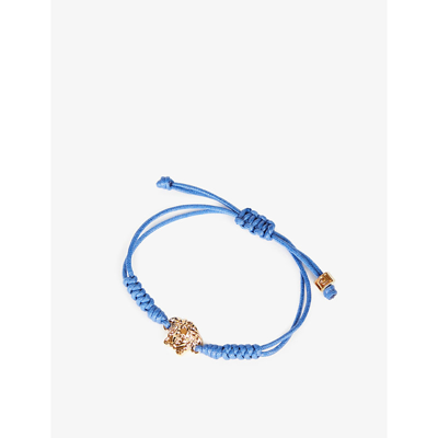 Versace Medusa Braided Cotton And Gold-tone Brass Bracelet In Blue