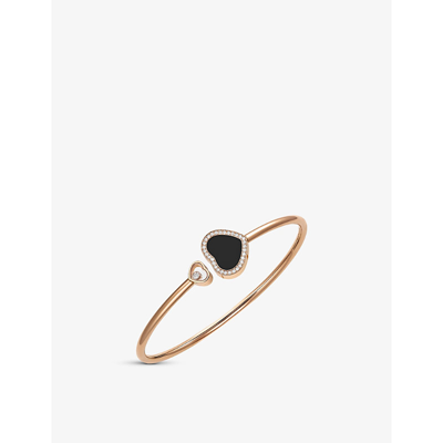 Chopard Womens 18-carat Rose Gold Happy Hearts 18ct Rose-gold, 0.19ct Round-cut Diamond And Onyx Ban