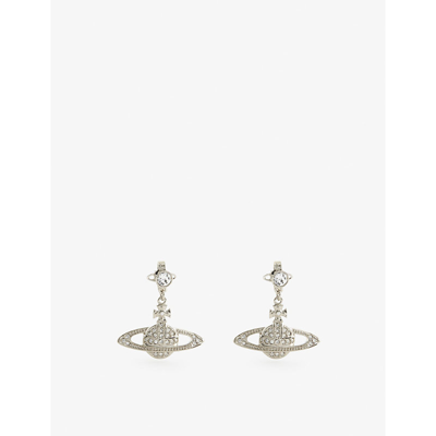 Vivienne Westwood Jewellery Mini Bas Relief Silver-toned Brass And Crystal Drop Earrings In Silver/white