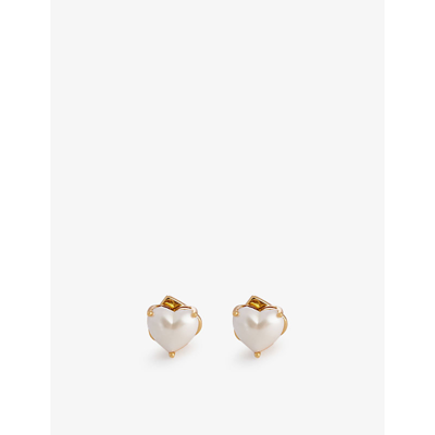 Kate Spade My Love Heart Metal And Cubic Zirconia Earrings In Pearl