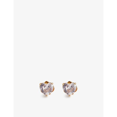 Kate Spade My Love Heart Metal And Cubic Zirconia Earrings In Clear/gold