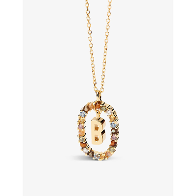 Pd Paola Initial B 18ct Yellow Gold-plated Sterling-silver And Semi-precious Stones Pendant Necklace