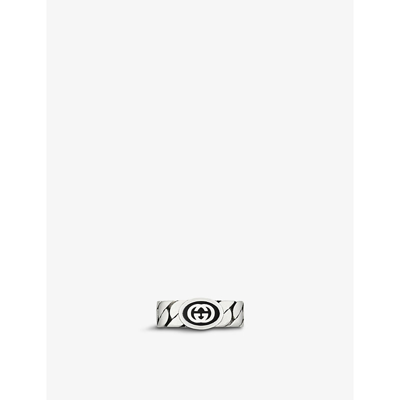 Gucci Interlocking G Logo-engraved Sterling Silver And Enamel Ring