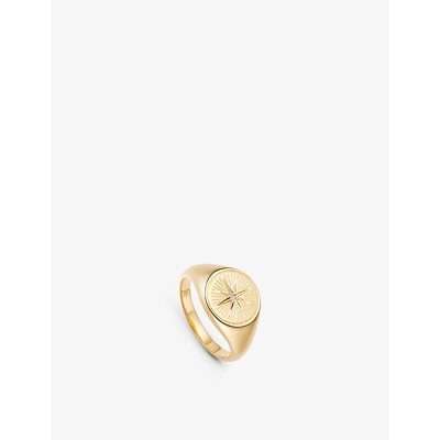 Astley Clarke Celestial Compass 18ct Yellow Gold-plated Vermeil Sterling Silver And White Sapphire Signet Ring In Yellow Gold Vermeil