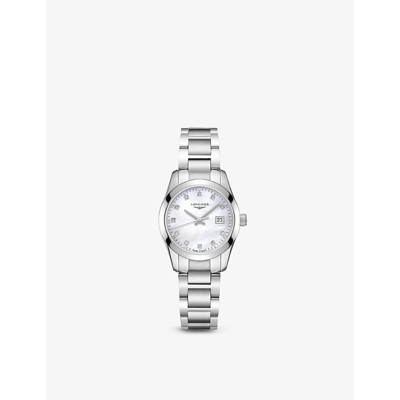Longines L22864876 Conquest Classic Stainless-steel And 0.601ct Round-cut Diamond Quartz Watch In Mother Of Pearl,silver Tone