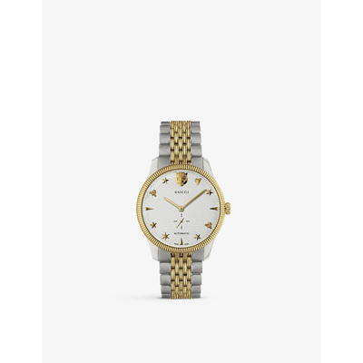 Gucci Ya126356 G-timeless Stainless Steel Automatic Watch With Yellow-gold Plating In Grey