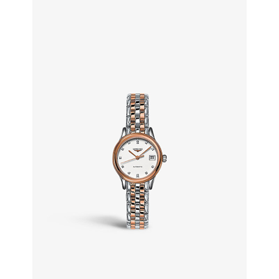Longines Womens White L4.274.3.99.7 Flagship 18ct Rose-gold, Stainless Steel And 0.034ct Diamond Aut