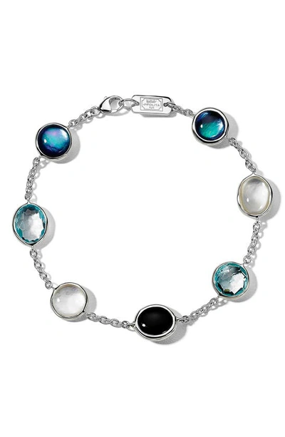 Ippolita 925 Rock Candy Luce Sterling Silver 7-stone Blu Notte Station Bracelet In Blue/silver