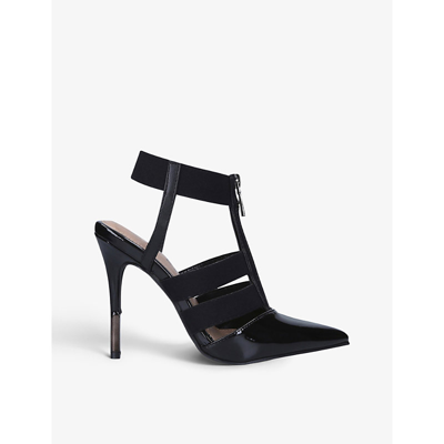 Carvela Kunning Zipped Pointed-toe Patent Faux Leather And Woven Courts In Black