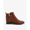 DUNE PAP BRANDED-STRAP ZIPPED LEATHER ANKLE BOOTS