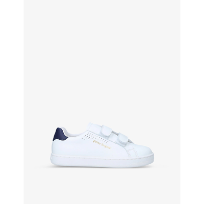 Palm Angels Kids' New Tennis Logo-print Leather Low-top Trainers 6-10 Years In White/navy