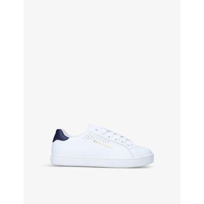 Palm Angels Kids' New Tennis Logo-print Leather Low-top Trainers 4-8 Years In White/navy