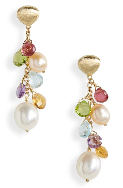 Marco Bicego 18k Yellow Gold Paradise Pearl Mixed Gemstone And Cultured Freshwater Pearl Drop Earrings