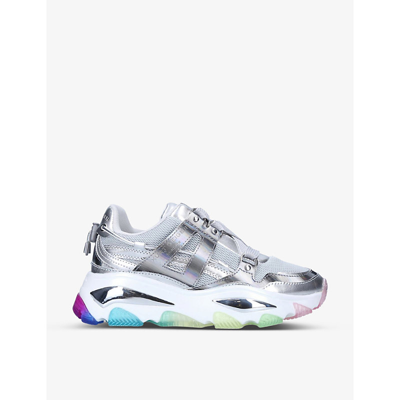 Kurt Geiger Lettie Rainbow-insert Chunky Leather Trainers In Silver
