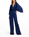 Ramy Brook Cheri Long Sleeve Satin Jumpsuit In Spring Navy
