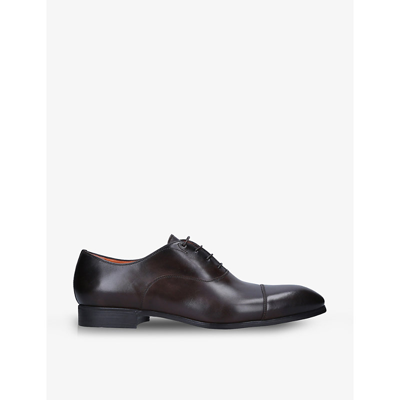 Santoni Carter Patent-toe Leather Oxford Shoes In Dark Brown