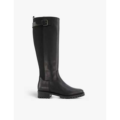 Dune Trend Leather Knee-high Riding Boots In Black-leather