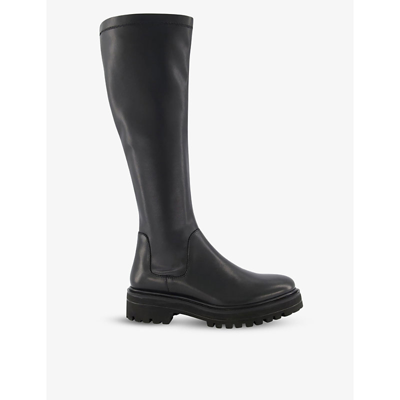 Dune Tyren Chunky-soled Knee-high Stretch Leather Boots In Black-leather