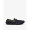 Barbour Monty Faux-fur Lined Suede Tartan Moccasins In Navy
