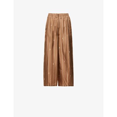 Max Mara Calabra Striped Wide-leg Mid-rise Silk Trousers In Terra Cotta