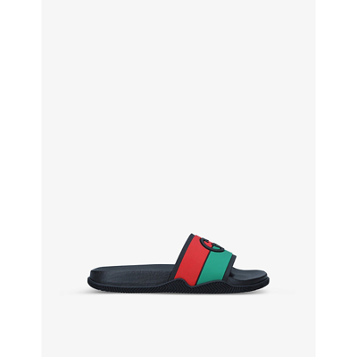 Gucci Kids' Agrado Web-print Rubber Sliders 5-8 Years In Black