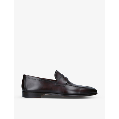 Magnanni Delos Almond-toe Suede Loafers In Mid Brown