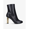 GIVENCHY GIVENCHY WOMENS BLACK G-CUBE BLOCK-HEEL LEATHER ANKLE BOOTS,51421503