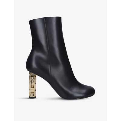 Givenchy Black G Cube Leather Ankle Boot With Gold Heel