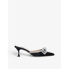 Mach&mach Double Bow Crystal-embellished Satin Heeled Mules In Black