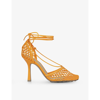 Bottega Veneta Stretch Square-toe Ankle-strap Mesh Pumps In Orange