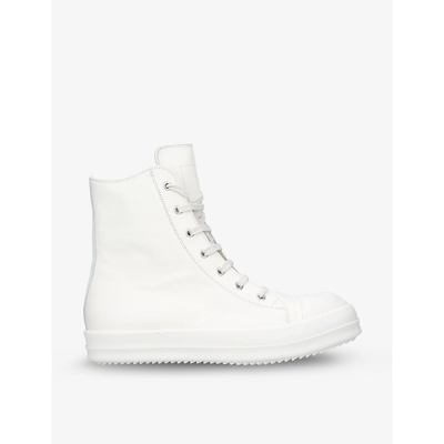 Rick Owens Grained Lace-up Leather High-top Trainers In White