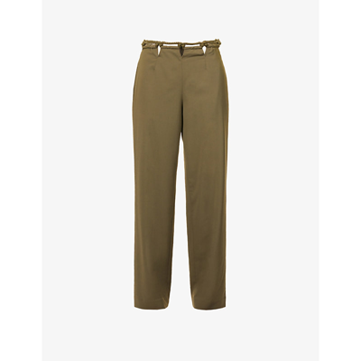 Dion Lee Rope-detail Wide-leg Mid-rise Woven Trousers In Ash Green