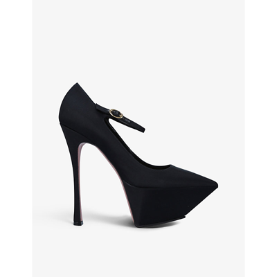 Amina Muaddi Womens Black Ygit Ankle-strap Satin Heels 4.5