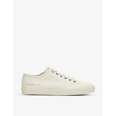Allsaints Theo Logo-print Cotton-canvas Low-top Trainers In Off White